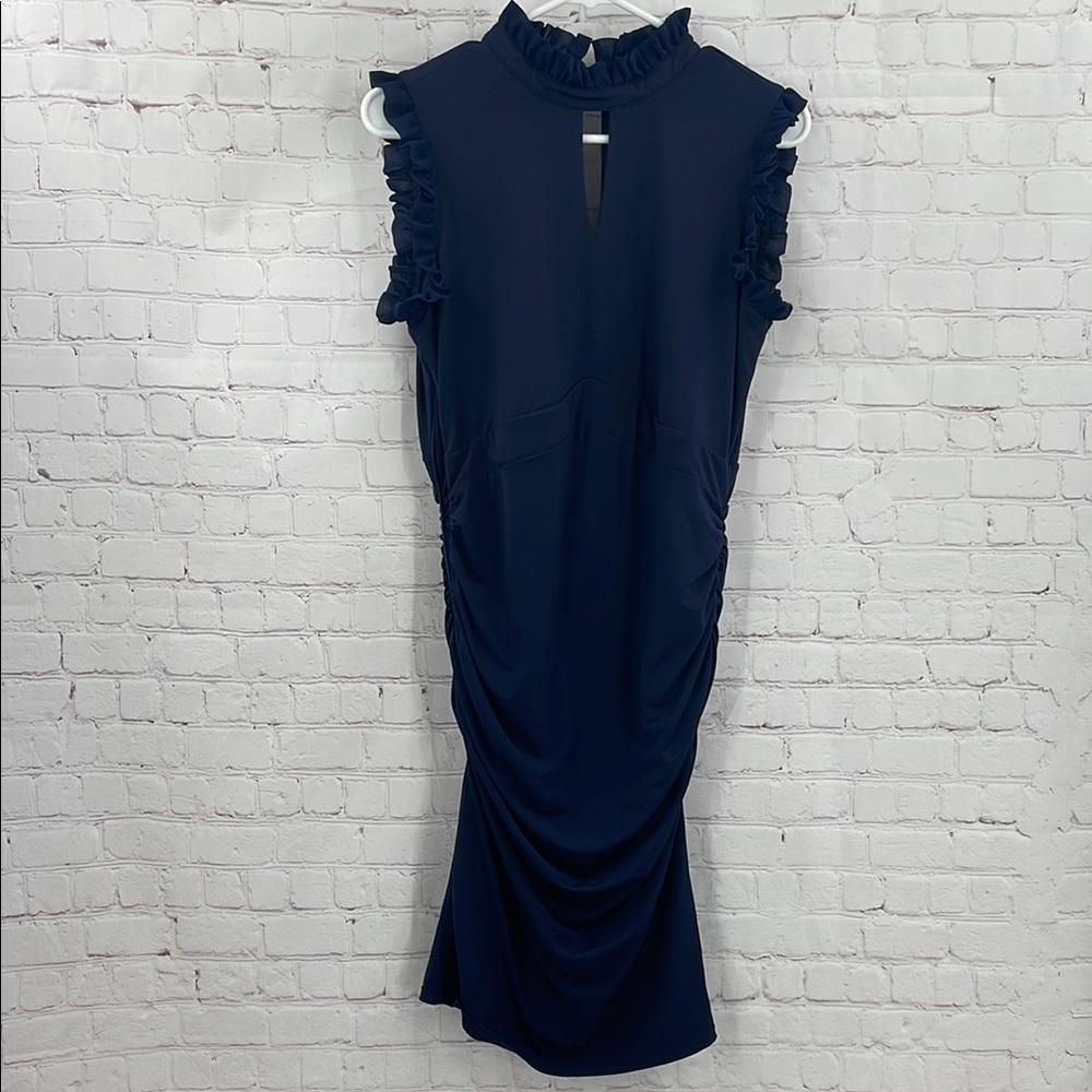 Kimi and Kai Maternity Bodycon Dress Size Small Elegant Navy Ruffle Dress
